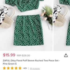 Ditsy Floral Puff Sleeve Ruched Two Piece Set